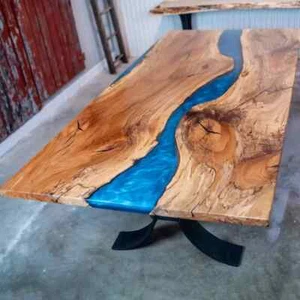 Handmade Blue Epoxy Resin Coffee Table Live Edge Wood Furniture for Living Room - Picture 1 of 14