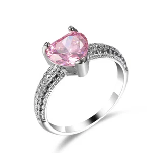 Anillo de compromiso de plata 925 con banda de circón cúbico corazón amor rosa para mujer talla 6-10 - Imagen 1 de 6