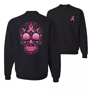 Sudadera Gráfica Unisex Cuello Redondo Cuello Redondo Rosa Cáncer de Mama Azúcar Calavera - Imagen 1 de 4