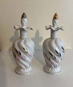 Par de Botellas de Perfume Decorativas L&H China Vintage Oro Blanco Plata Tapón - Imagen 1 de 8