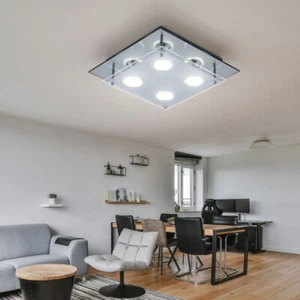 Plafoniera Lampada da Cucina 4 Fiamma Bordo a Specchio Cromo Trasparente LED - Foto 1 di 8