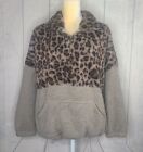 Entro Fuzzy Sherpa Leopard Print Pullover Sweatshirt Jacket Size Medium