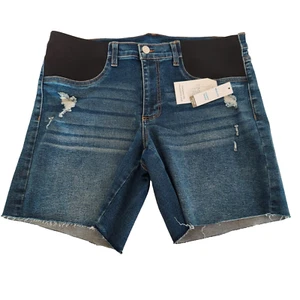 NEW Women's Size LARGE (12-14) Maternity Denim Shorts 7" Inseam Comfort Stretch - Picture 1 of 8