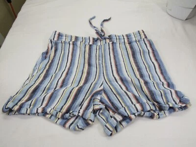 Per Se Linen Viscose Blend Blue Striped Shorts L [ 32-35W 4.5L ] Drawstring - Image 1 of 4
