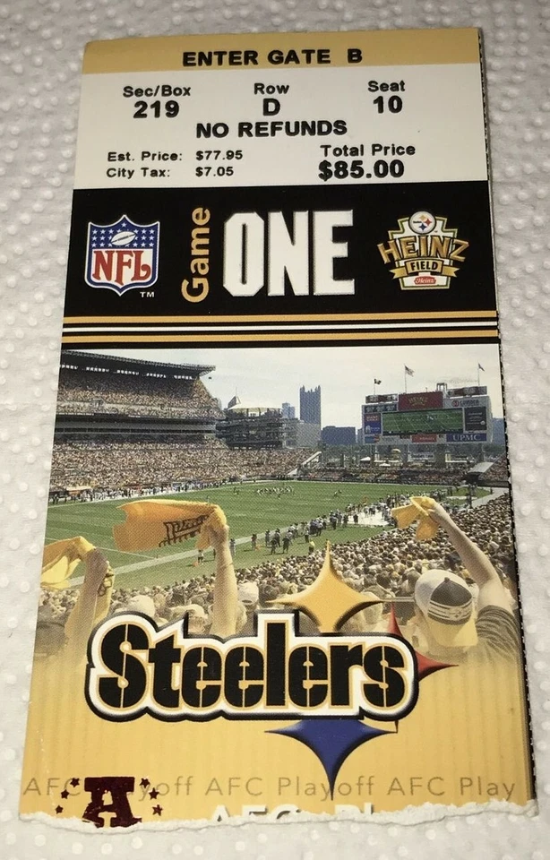 Jets Steelers 2004 División AFC Playoffs Juego #1 Boleto Talón Big Ben Novato RC Foto 1 de 2