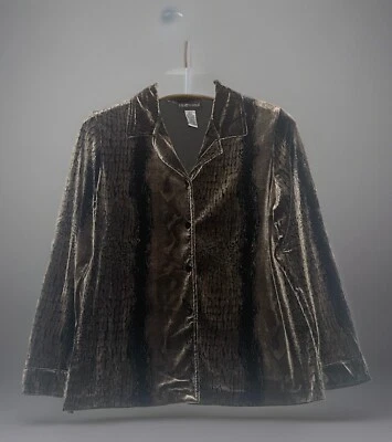 Sag Harbor 女式天鹅绒衬衫中号棕色蛇皮印花西部长袖 — 第 1/4 张图片