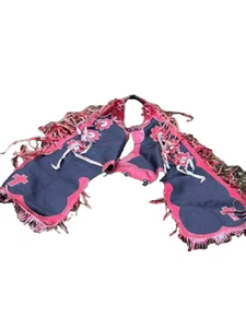 Rodeo Chaps in pelle personalizzata con frange - disegno floreale nero e rosso - Western Cow - Foto 1 di 13