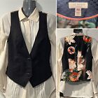Ted Baker Brown-Blk Stretch Jacquard+Floral, Lined Vest/Waistcoat 0/6Aust-Uk/Us2