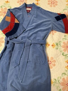 Vintage 70s Christian Dior Robe Mens One Size Blue Patchwork Velvet Velour Tie - Picture 1 of 8