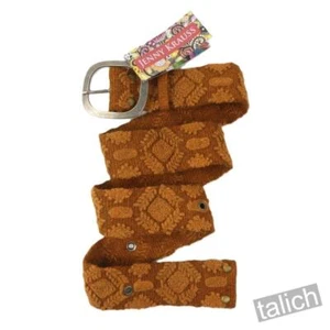 Jenny Krauss Terracotta Warm Brown Geometric Floral Embroidered Wool Belt S M L - Picture 1 of 14