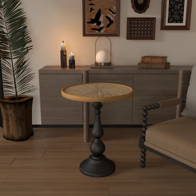 Modern Small Round Wooden End Tables Retro Side Table Accent Coffee Side Table - Image 1 of 4