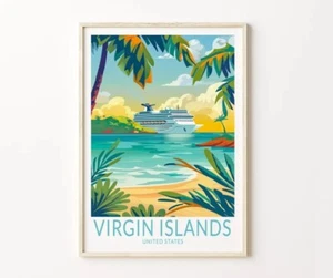 Jungferninseln Reise Poster, USA Wandbild, Jungferninseln USA Druck, Reisen - Bild 1 von 3