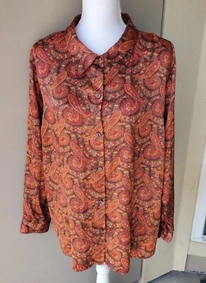 Блузка женская Jaclyn Smith на пуговицах плюс 22 Вт красная оранжевая пейсли классическая  - Изображение 1 из 4
