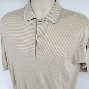 John Smedley Brown Polo Golf Shirt M Sea Island Cotton Striped