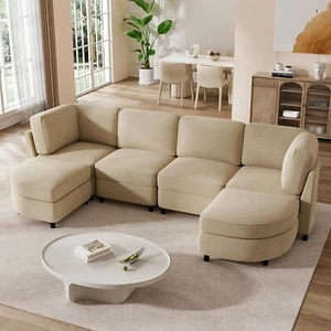 125.98" Modular Sectional Couches with Ottomans, 6 Seat U Shaped Sectional Sofa - Picture 1 of 9