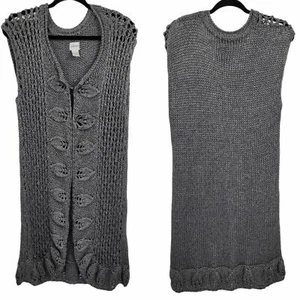 Chico's Cardigan 2 Duster Longline Knit Metallic Sleeveless Medieval - Picture 1 of 11