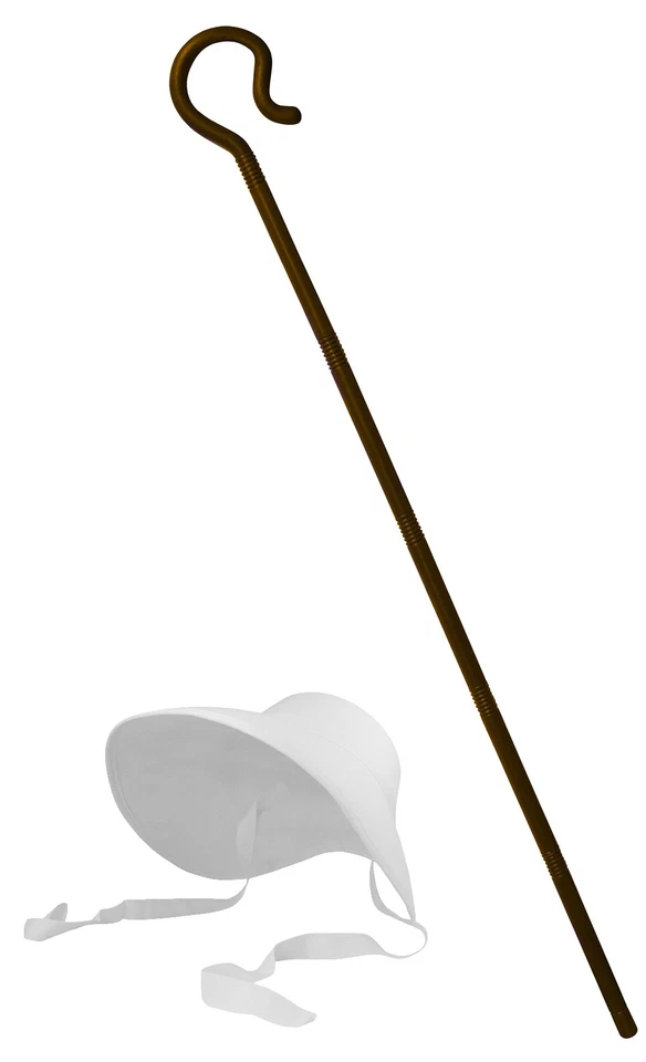 Conjunto de Disfraz de Personal Peregrino Pastor Pequeño Bo Peep Gorro y Gancho Crook Adulto Foto 1 de 1