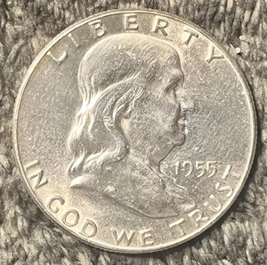 1955 Franklin Half Dollar 90% Silver American Coin Free Shipping. - Picture 1 of 2