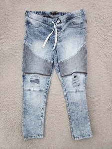 Like An Angel Moto Jeans Pants Boys Medium Distressed Biker Jogger Zipper Knees - Picture 1 of 13