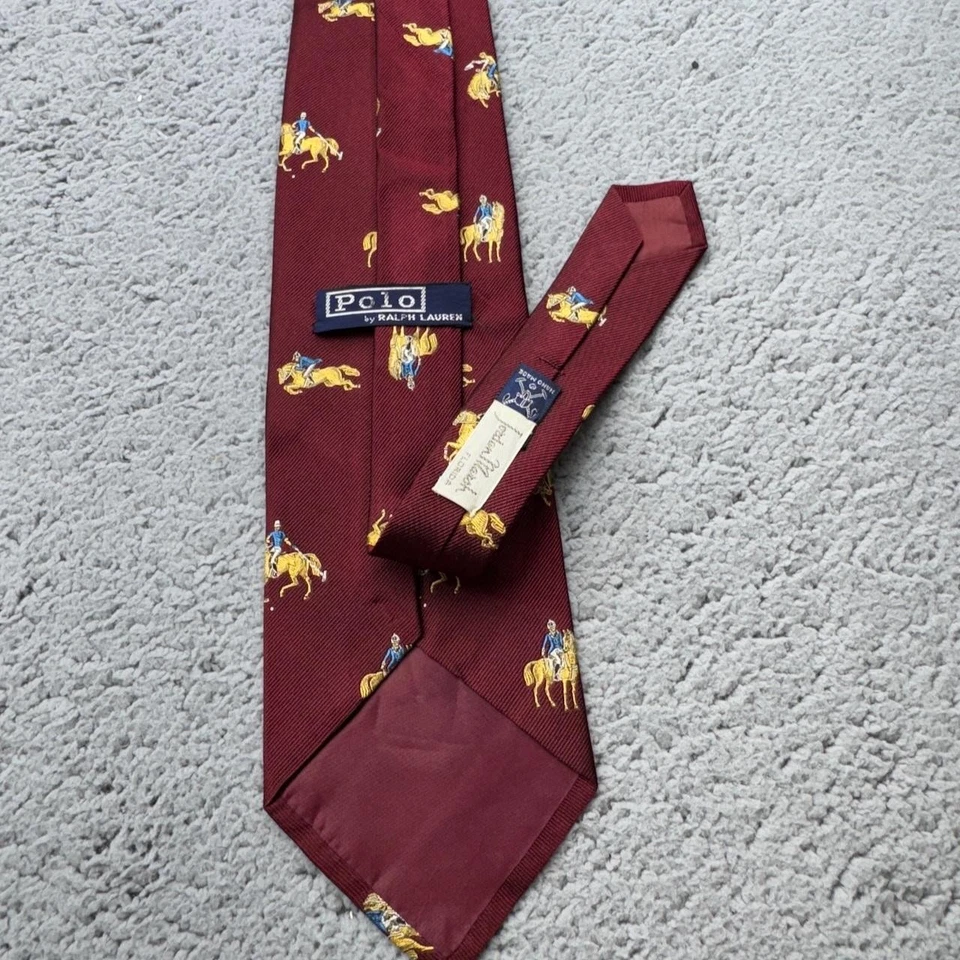 De colección Polo Ralph Lauren Corbata Para Hombre Seda Polo Jugador Ecuestre Hecho a Mano Años 90 Foto 1 de 4