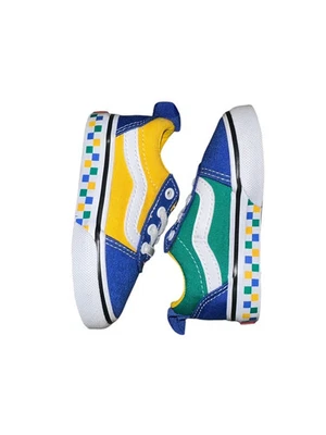 范斯 学步儿童 尺寸 5 Ward 一脚蹬 滑冰鞋 初级 绿色 黄色 蓝色 方格 — 第 1/4 张图片