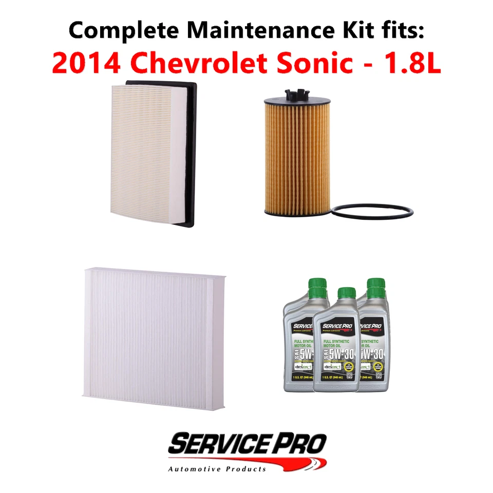 2014 Chevrolet Sonic 1.8L Complete Oil, Air & Cabin Filter Kit (5W-30) Foto 1 de 4