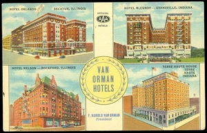 CARTOLINA VAN ORMAN HOTELS ILLINOIS E INDIANA - Foto 1 di 1