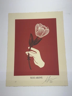 OBEY Framed - Shepard Fairey Artist Signed AP "Rise Above" Barbwire Flower - image 1 of 3