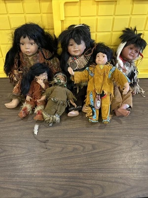 Lote surtido de 6 muñecas de porcelana indias nativas americanas Foto 1 de 4