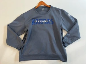 Kansas Jayhawks Sweatshirt Adidas Mens XL Gray Blue Climawarm Crewneck Pullover - Picture 1 of 12