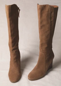 Franco Sarto L Walker Knee Boots 8 M Light Brown Suede Leather Wedge Heel Zip - Picture 1 of 17