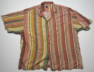 Camisa Tommy Bahama 100% Seda Hombres 2XL Naranja Rayas Manga Corta Abotonada Foto 1 de 4