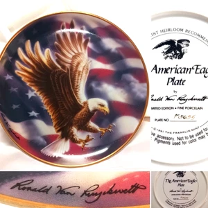 1991 THE AMERICAN EAGLE PLATE RONALD VAN RUYCKEVELT FLAG 8" FRANKLIN MINT - Picture 1 of 11