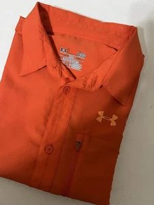 Under Armour Large Orange Loose Fit Heat Gear Vented Fishing Shirt Outdoor - Picture 1 of 6