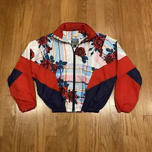 Smoke Rise Windbreaker Small/Medium Colorful Roses Color Block Stow Away Hood - Picture 1 of 21