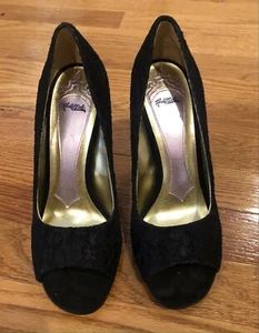 Hale Bob Black Shoes with Lace Overlay, Size 7.5 - Picture 1 of 5