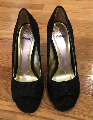 Hale Bob Black Shoes with Lace Overlay, Size 7.5 - Image 1 of 4