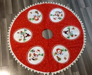 VTG Bucilla Christmas Tree Skirt Completed Kit Felt Sequins 45” Santa Snowman - Picture 1 of 5