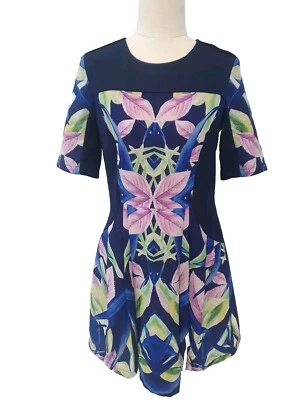 ANGEL BIBA Size 8 Navy Blue Short Sleeve Round Neck Stretch Dress - image 1 of 4