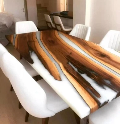 White Epoxy Table Wood for Dining Room, Resin River Countertops Slab Home Decor - Image 1 of 4