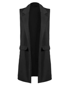Women Ladies Coat Crepe Mock Open Long Waistcoat NO POCKETS FLAPS ONLY Jacket - Picture 1 of 7