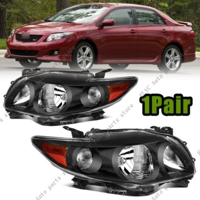 Pair Headlamps Black Housing Headlights Assembly For Toyota Corolla 2009-2010 - Image 1 of 4