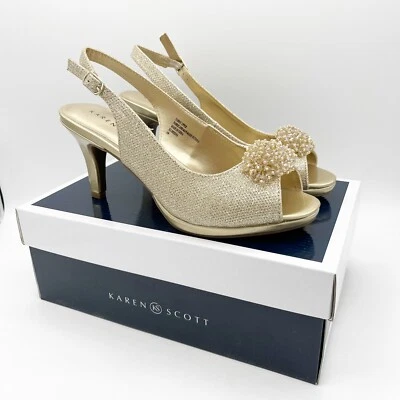 Karen Scott Heels Women 8M Gold Breenaf Slingback Peep Toe Party Event Shoe - Image 1 of 4