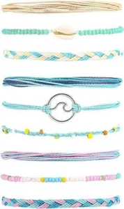 Surfer Wave Bracelets for Teen Girls 9Pcs Summer Beach Bracelets Handmade Braide - Picture 1 of 7