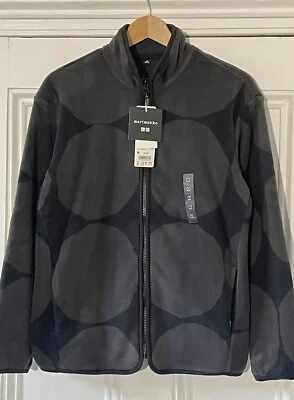 Marimekko Uniqlo Women’s Black Grey Kivet Spot Print Fleece Jacket M UK 12 EU 40 - Image 1 of 4