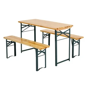 UK Pine Wood Dining Table & Chairs 2 Bench Set Outdoor Garden Trestle Beer Table - Picture 1 of 8
