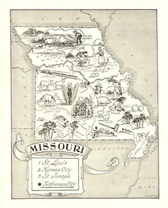 1959 Vintage MISSOURI State Map Missouri Picture Map Wall Art BW 7392 - Picture 1 of 3