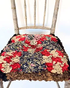 Antique Primitive Boucherouite Style American Made Chair Pad / Pillow - Picture 1 of 5