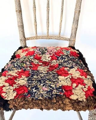 Antique Primitive Boucherouite Style American Made Chair Pad / Pillow - Image 1 of 4