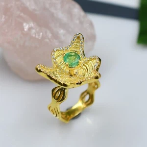Natural Emerald Ring 925 Sterling Silver Starfish Ring Statement Ring Women Ring - Picture 1 of 4